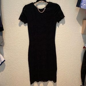 Modest Knee Length Black Lace Dress Scoop Back - Size 6